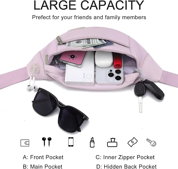 MAXTOP Large Purple Crossbody Fanny Pack for Women Belt Bag fits All Phones | 4-Zipper Pockets,Stylish,Versatile,Cross Body Bum Bag for Enjoy Yoga Traveling Workout Running Shopping