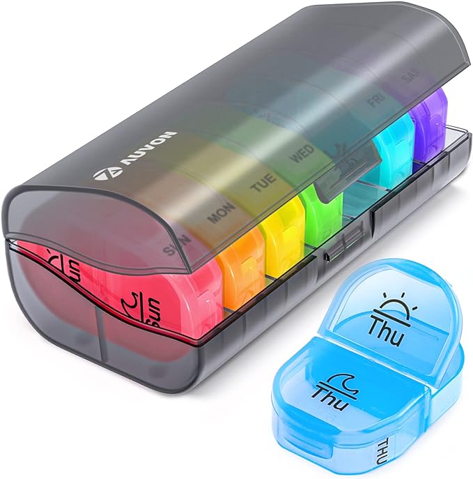 AUVON Pill Box 2 Times a Day, Weekly Pill Organizer AM PM with 7 Daily Pocket Case to Hold Vitamin, Medicine, Medication, and Supplement