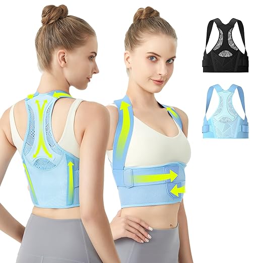 Posture Corrector for Women, Lightweight Back Brace Blue S | Upper Back Brace for Pain Relief, Rounded Shoulders and Hunchback, Compact, Portable Breathable, Invisible
