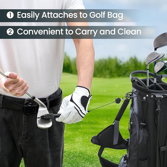 POIKSHARK Golf Club Brush and Club Groove Cleaner with Retractable Zip-line and Aluminum Carabiner Cleaning Tools