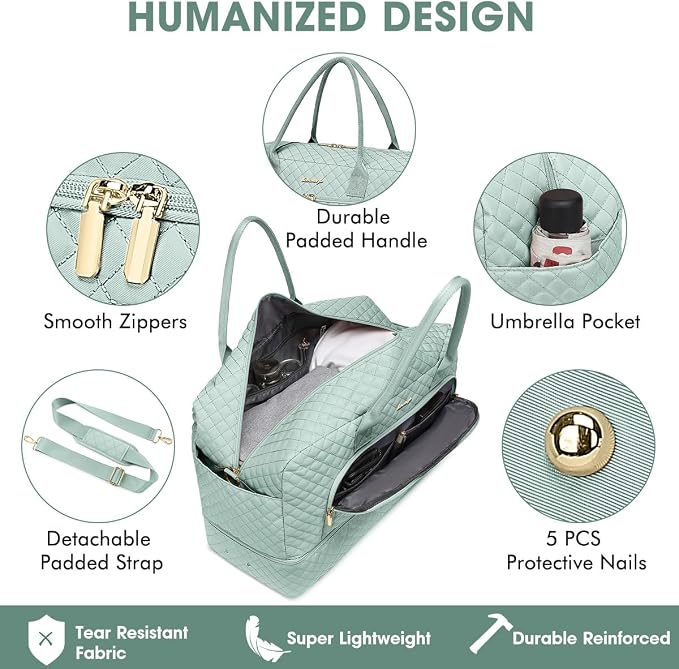 Travel Duffle Bag Weekender for Women - 38L Carry-On Overnight Bag Personal Item Bag with Shoe Compartment & Wet Pocket Weekend Tote Bags with Toiletry Bag Hospital Bags for Labor and Delivery