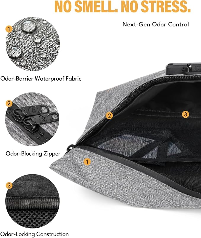 Smell Proof Bag, Odor Proof Bag with Combination Lock, Durable Smell Proof Container with Carbon Lining, Secure Odorless Travel Pouch for Home & On-the-Go (Grey, 12.5″x9.5″)