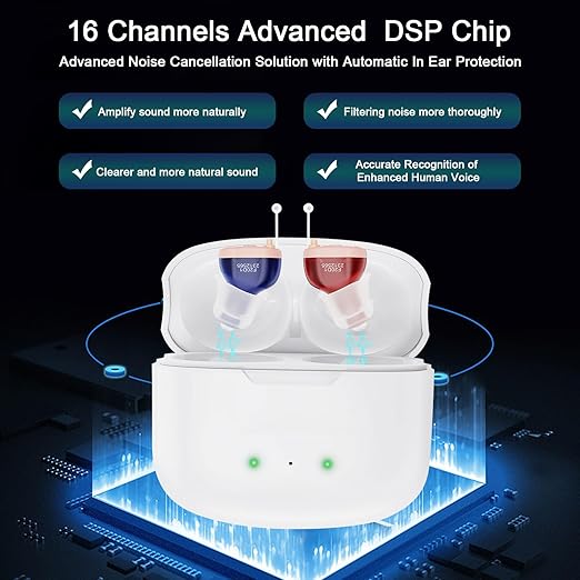 Not Amplifier True Hearing Aids Invisible 16 Channels Digital Rechargeable Hearing Aids for Seniors With Noise Cancellation with Charging Box