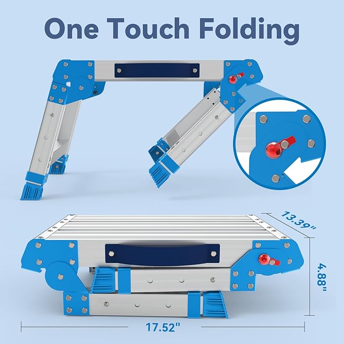 Work Platform 600 Lbs, Foldind Step Stool with One-Touch Automatic Fold, 3 Height Adjustment Step Platform, Perfect for RV Cleaning, Home Painting and Reaching High Places, Standard