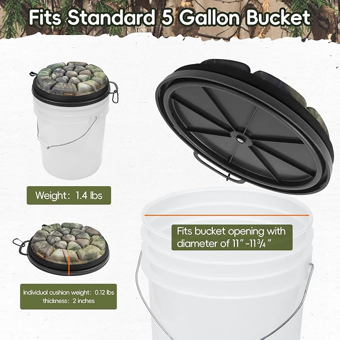 BLISSWILL Outdoor 5 Gallon Bucket Seat - 360° Swivel, Comfortable Foam Cushion for Hunting, Fishing, Gardening, Camping sportsman's Bucket lid