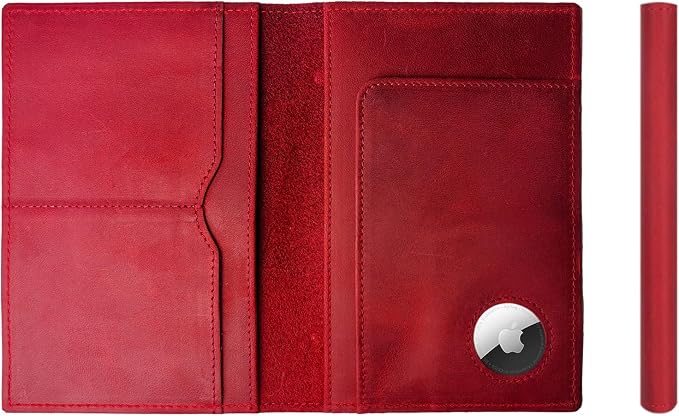 STAR VISTA Albatross Leather Travel Passport Holder, Minimalist Design, Full Grain Leather Case for Women and Men - Slim Passport Wallet, Bifold, RFID Blocking, with AirTag Holder, Crimson Red