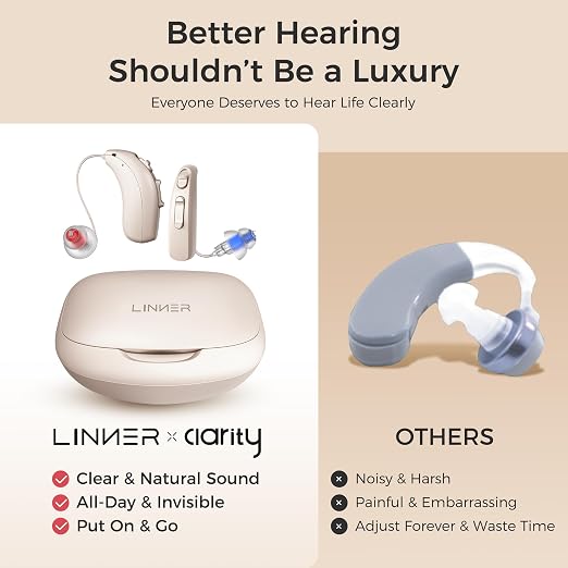 LINNER-Clarity Hearing Aids for Seniors, Rechargeable Hearing Amplifier with Noise Cancelling, OTC Hearing Aids Designed for Adults with Mild to Moderate Hearing Loss