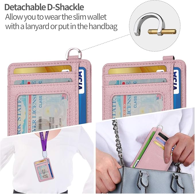 Slim Minimalist Front Pocket Wallet, RFID Blocking Credit Card Holder Wallet with Detachable D-Shackle for Men Women