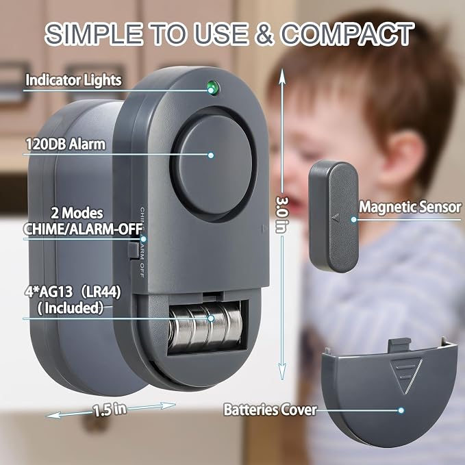 Window Alarm Sensors, 120DB Loud Door Chimes for Store, Window and Door Alarms for Kids Safety (10 Pack)