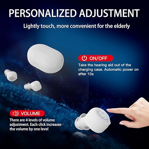 Rechargeable Hearing Aids for Seniors with Noise Reduction | OTC Hearing Aids for People with Mild Moderate Severe Hearing Loss| Automatic Noise Cancelling Comfortable Design and Wear - White