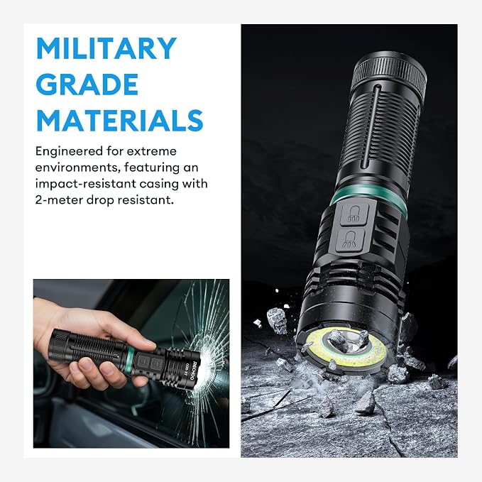RECHOO Rechargeable Flashlight 2 Pack, Super Bright Flashlights High Lumens 99000, Fixed Foucs, 8 Lighting Modes IP65 Waterproof Flashlight for Camping Essential, Hunting, Emergency, Gifts for Men