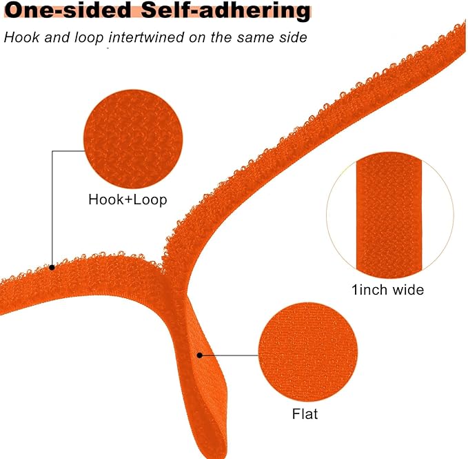 YMCRLUX 1"x16ft Hook and Loop Straps with 25 Metal Buckles, Adjustable Fastening Cable Straps, Cut-to-Length Cinch Strap, Reusable Nylon Securing Cord Ties for Organizer or Storage, 1 inch Wide,Orange