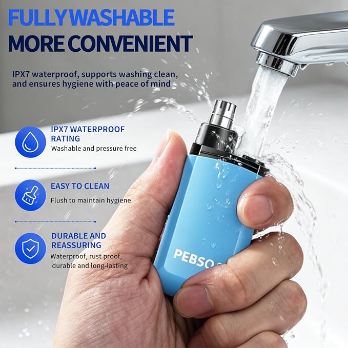Nose Hair Trimmer for Men and Women, USB-Rechargeable Electric Nose and Ear Hair Trimmer, Pain-Free, Waterproof and Portable, with Stainless Steel Blades (Blue)