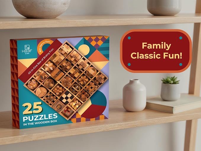 BSIRI 25 in 1 Wooden Brain Teaser Puzzles for Adults and Teens Interlocking 3D Mini Wood Mind Games Hand and Mind Puzzle Teasers Assembly & Disentanglement Set Toys Coffee Table Games Gift