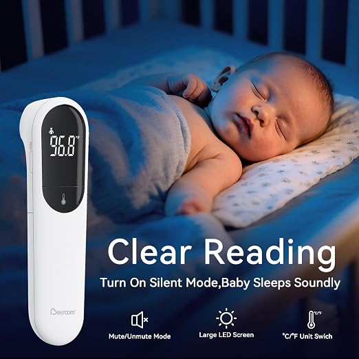 Berrcom Dual Probe No Touch Forehead Thermometer Fever Alarm All Ages | Fast reading digital thermometer with LED screen & fever alarm, no-touch dual probe design for all family members