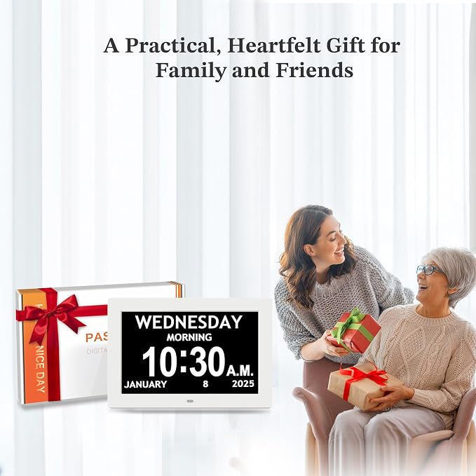 10.1'' Digital Clock With Date And Time, Large Display Dementia Alarm Clock | 1280*800P HD, Easy to See Date Time Day of Week, Reminders & Alarms, Auto DST, Gifts for Alzheimer Dementia Elderly, White