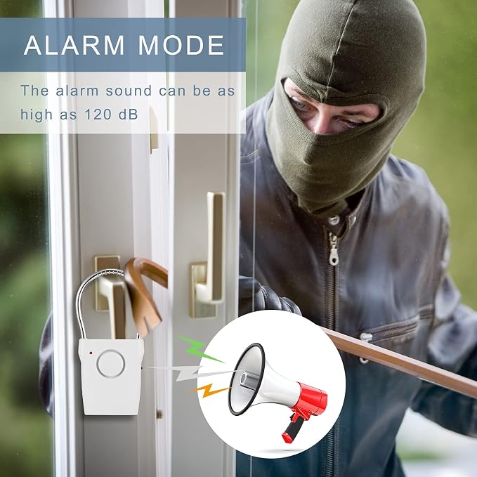 Kanayu 4 Pieces Door Handle Alarm 120dB Door Alarms for Home Security Alert Doorknob Sensing Window Burglar Alert for Home Security Kids Safety(White)