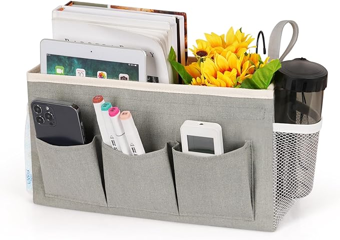 Bedside Caddy Bedside Storage Bag for Headboards/Bunk Bed | Hanging Bed Caddy with Hooks fits Bunk bed Hospital Beds Dorm Bed Rails, Essentials for Phones, Books, Remotes, Water Bottles