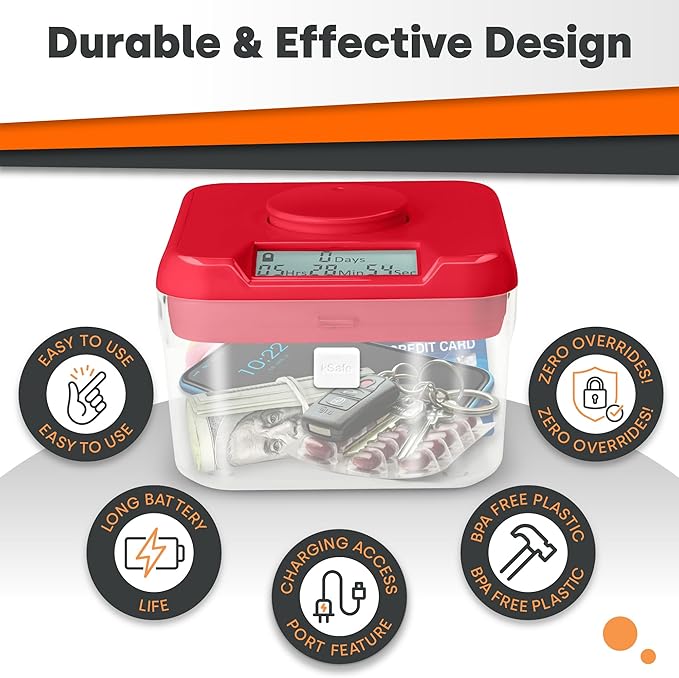 KSafe Timer Lock Box for Phones, Snacks & Medications - Cell Phone Jail & Food Safe with Timer - Time Locking Container for Better Habits & Addiction Management (Mini, Blue Lid + 3.0” White Base)