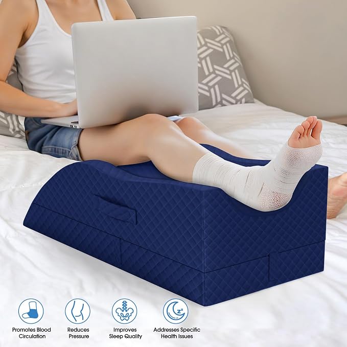 TranquilRelax Leg Pillow, Leg Elevation Pillow with Pad and Memory Foam, Height Adjustable Bolster Pillow for Legs, Leg Pillow Elevation Blood Circulation, for Post-Surgery, Full Blue