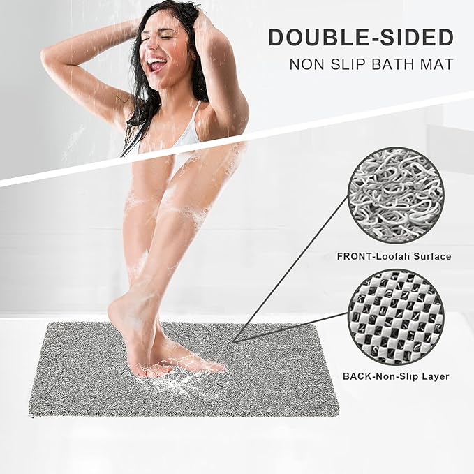 Nonslip Bathtub Mat, Anti Slip Bath Mat 0.6" Extra Thick, Quick Dry Bath Tub Anti Slip Shower Mat, Loofah Non-Slip Bath Mat for Tub Bathroom Pool Kitchen Entryway Home Hotel(Grey 24x24)