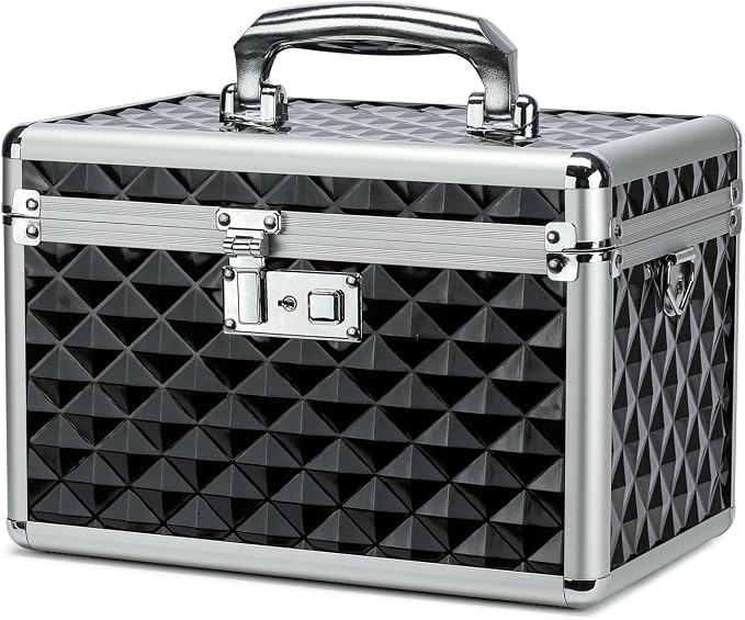 Storage Box with Key Lock, Lockable Medicine Storage Box, Empty First Aid Box, Security Lock Box, Multipurpose Locking Box for Home and Outdoor Use (Black, Medium)