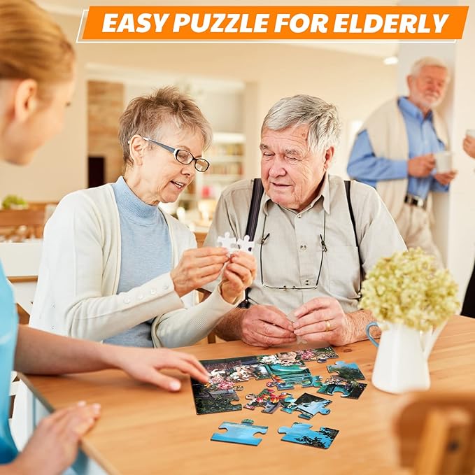 Kathfly 4 Pack 16 Large Jigsaw Puzzles Dementia Alzheimer's Products and Activities for Alzheimer's Cognitive Products Easy Puzzle for The Elderly Seniors with 1 Storage Bag, 4 Style(Classic)