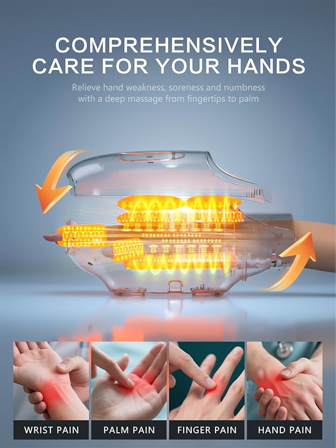 FadFun Hand Massager with Heat and Compression,Hand Massage for Hot and Cold Therapy Relief, Wrist Massager for Arthritis and Carpal Tunnel Relief,6 Modes and 6 Intensity Levels,Gifts for Mom Dad