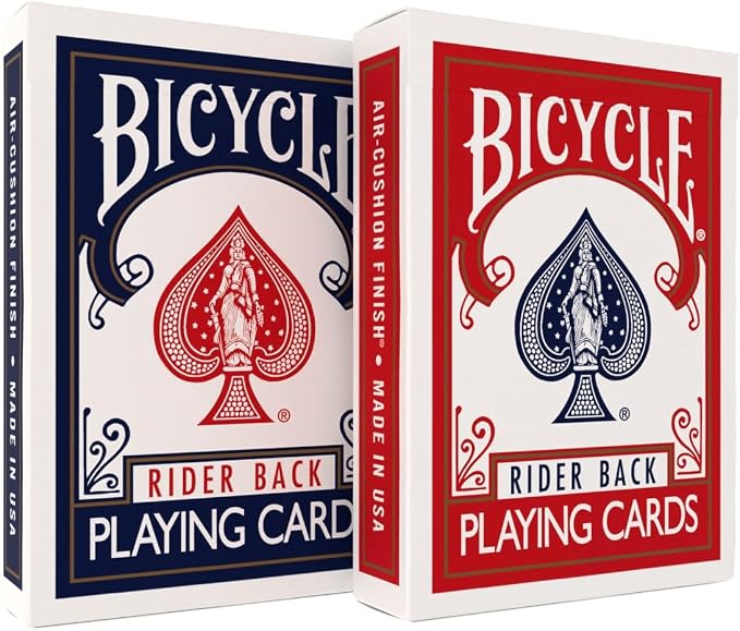 Bicycle Rider Back Playing Cards 12 Pack Poker Size Red Blue Bulk Set | Air Cushion Finish, Made in USA, 6 red and 6 blue decks, 52 cards plus 2 Jokers per deck, Classic design