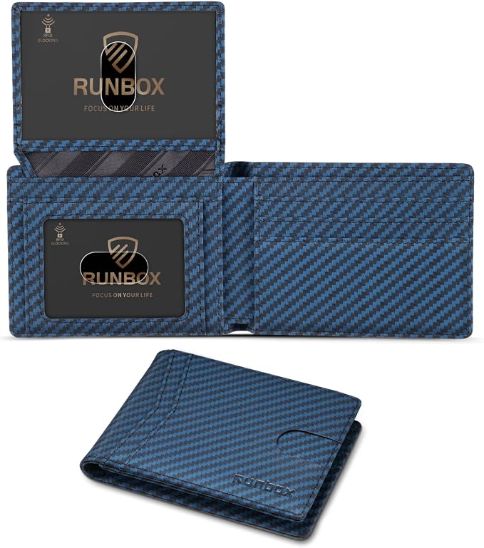 RUNBOX Wallet for Men -Slim Rfid Leather Mens Bifold Novelty Wallets 2 ID Window With Gift Box Men's Accessories | Minimalist Front Pocket Design, Holds 15 Cards, Large Capacity with Cash Pocket,Compact and Thin, Birthday Gifts for Men