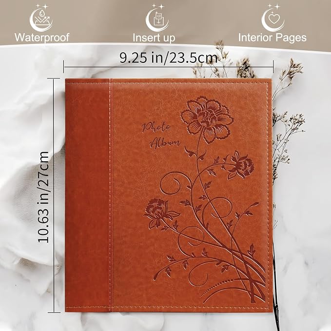 Photo Album 8x10 2 Packs Clear Pages Pockets Leathe Cover Slip Slide in Photo Album Each Holds 50 Vertical 8x10 Photos Picture Book for Wedding Family (Brown)