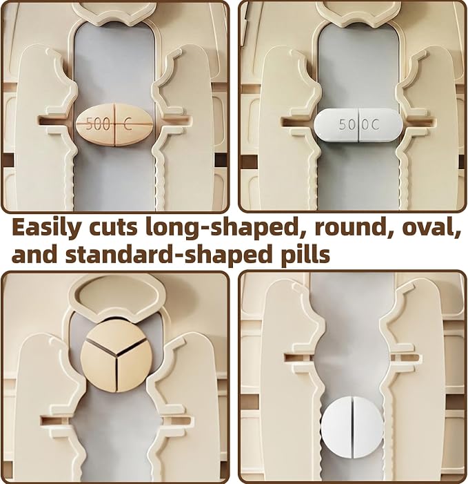 Adjustable Slot Pill Cutter - Fits Small/Large Pills, Vitamins, Oval/Long Tablets | 1/2, 1/3, 1/4 Even Splitting, Dual Fixing Clips, Multi-Pill Cutting, Precision Split, Hidden Sharp Blade