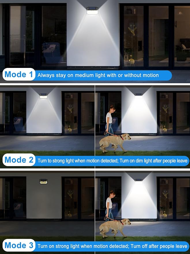LANSOW Solar Motion Sensor Lights Outdoor 6 Pack, 188 LED/3 Modes, White | Motion Sensor Outdoor Lights IP65 Waterproof 270° Lighting, Solar Powered Security Flood for Outside Yard Garden Wall Patio