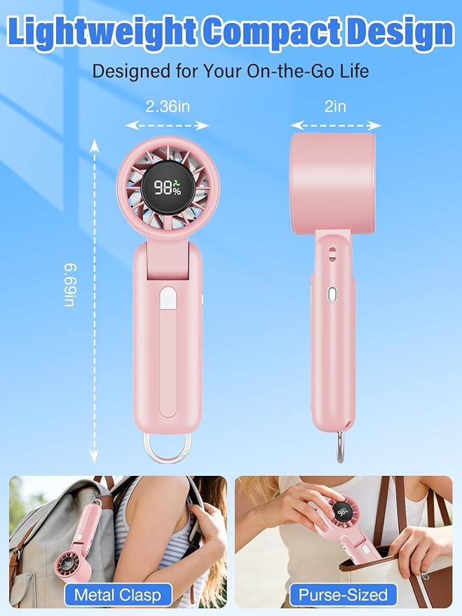 AI Handheld Fan Turbo, 100-Speed Portable Fan Rechargeable, Mini Fan with 12800 RPM Strong Airflow, Foldable 4-in-1 Personal Fan for Travel, Camping, Beach & Office, USB-C & Lightweight & Quiet