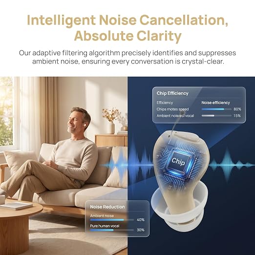 Rechargeable Hearing Aids for Seniors Intelligent Noise Cancellation Not Hearing Amplifiers for Clear Sound 16-Channel Digital Chips Super-Mini Invisible Design Comfort Fit in Ear Canal & 7-Day Ultra Standby