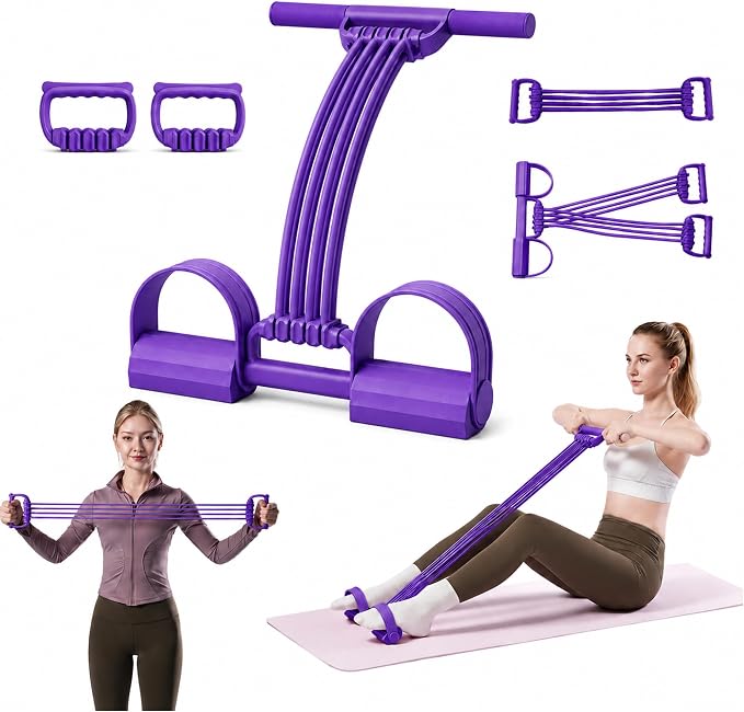 3-in-1 Adjustable Pedal Resistance Band with Handles, Natural Latex Portable Pocket Gym for Abdomen Waist Arm Leg Stretch Training, Workout Equipment for Home Office and Travel