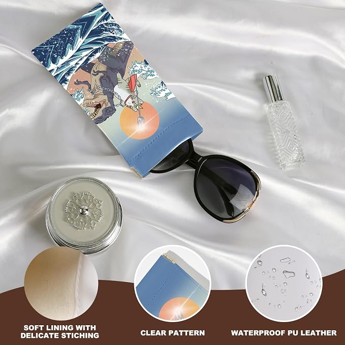 Anikathy 2Pcs Sunglass Eyeglass Glasses Case Soft PU Leather with Cleaning Cloth Cute Glasses Pouch Bag for Men Women Girs