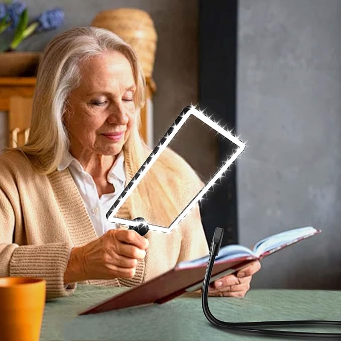 10X Large Rechargeable Magnifying Glass | Hands-Free Magnifier with 50 LED Lights & Adjustable Brightness for Seniors Reading, Crafts, and Low Vision Tasks