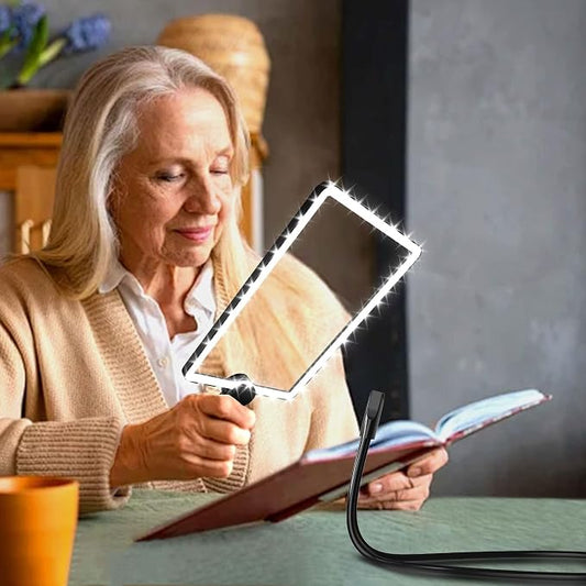 10X Large Rechargeable Magnifying Glass | Hands-Free Magnifier with 50 LED Lights & Adjustable Brightness for Seniors Reading, Crafts, and Low Vision Tasks