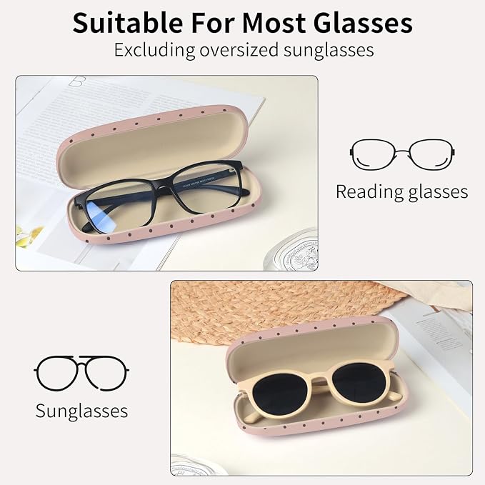 Glasses Case Hard Shell, Cute Sunglasses Case for Women Leather Protective Case for Eyeglass with Cleaning Cloth