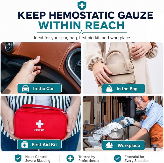 Quick Clot Gauze, First Aid Advanced Stop The Bleed Kit Combat Flexible Hemostatic Gauze-Bleed Stop Faster Wound Packing Medical,Survival Kit Supplies (3" x 12.5) (6)