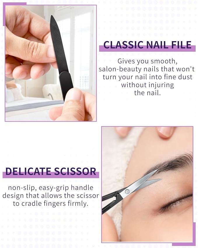 MORGLES Tweezers Set 9 Pcs Nail Clipper Kit with Case for Eyebrows Grooming | 5 Tweezers, Clippers, Scissors, Rust-Proof Steel, Travel Press-On Case, Gift for Him/Her, for Splinters, Brows, Facial Hair