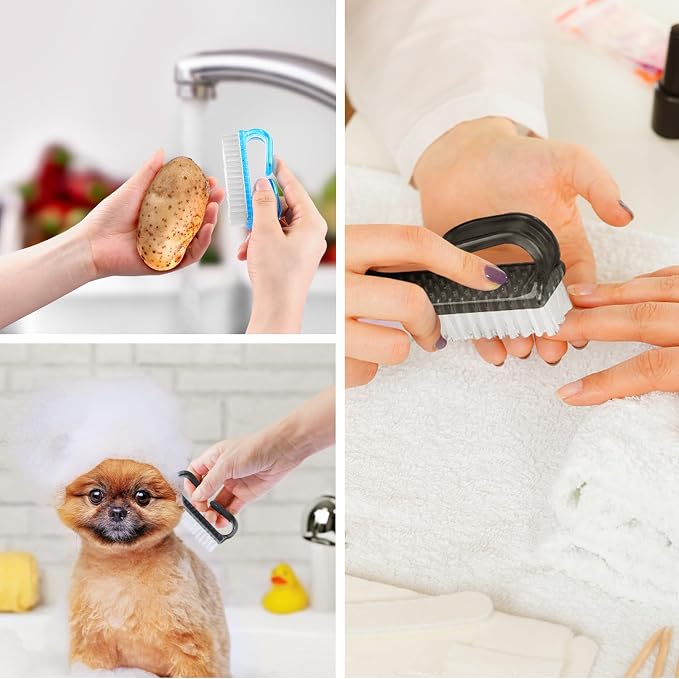 Handle Grip Cleaning Nail Brush, Larbois Nail Brushes Hand Fingernail Brush Cleaner Scrubbing Kit Pedicure for Toes and Nails Men Women (Color-3)