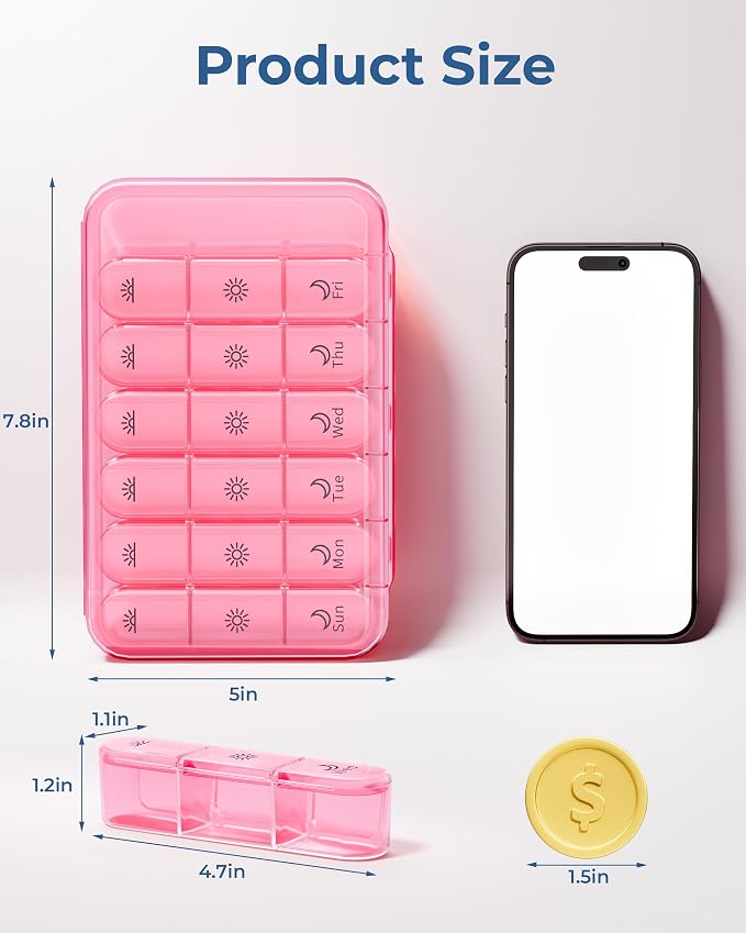 Windtrace Pill Organizer 3X a Day, 7-Day Weekly Compartment | Easy Track, Durable, 3D Labels, BPA-Free, Stylish, Travel-Friendly, 7-Day Capacity, Cute Pattern