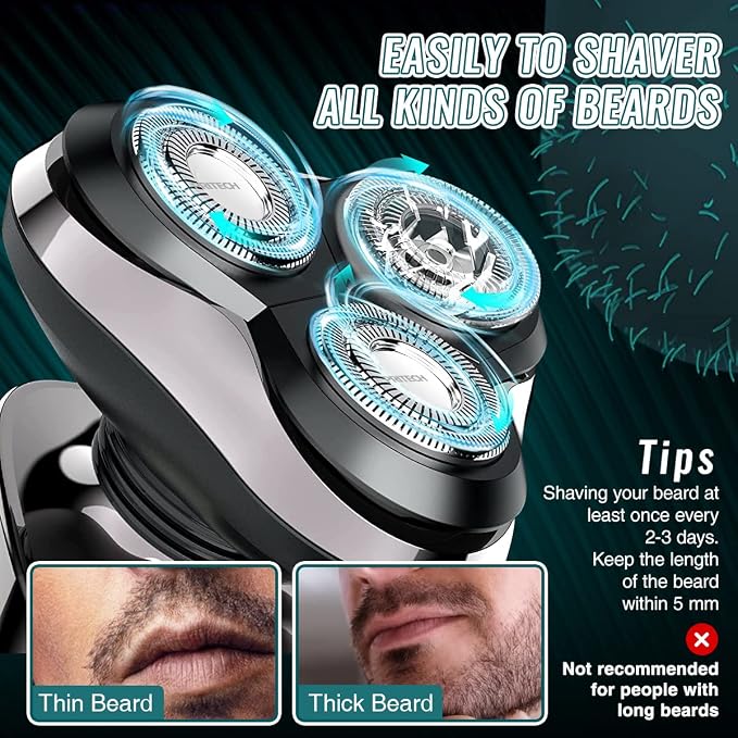 PRITECH Electric Razor for Men Rotary Electric Shavers for Men | with Nose & Sideburn trimmers, Wet & Dry Use, Travel Lock, LED Display, IPX6 Waterproof, USB Fast Charging, Gift for Men