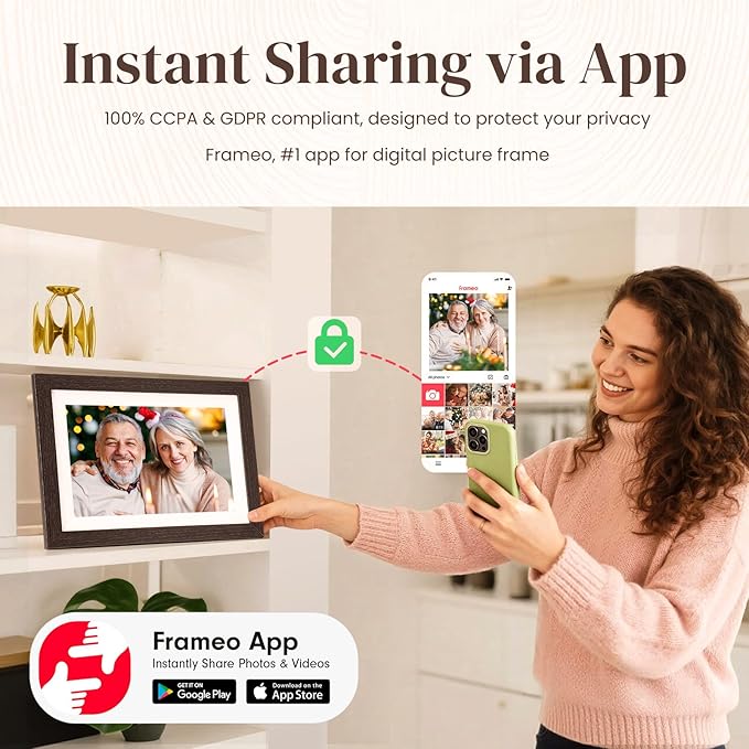 BIHIWOIA 10.1'' Frameo Digital Picture Frame, 32GB WiFi Digital Photo Frame, 1280x800 IPS Touch Screen, Auto-Rotate, Slideshow, Send Photos/Videos via Free App(Black Wood Frame)