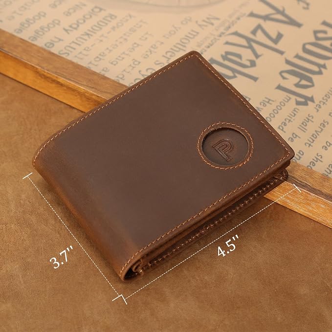 Polare Men's RFID Blocking Cowboy Genuine Natural Crazy Horse Leather Bifold Wallet