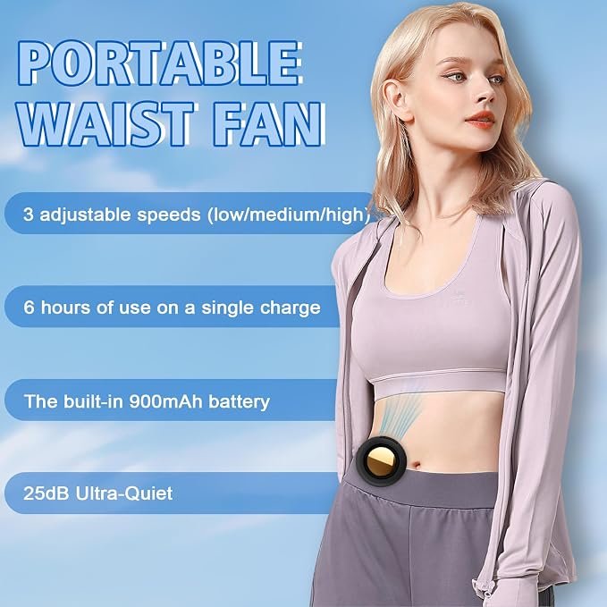 Portable Fan,Clip On Waist Bladeless, Ultra-Quiet Personal Mini Neck Fan | 3 Speeds with 360°Adjustable Clip Mini Fan Personal USB Rechargeable Small Fan for Summer