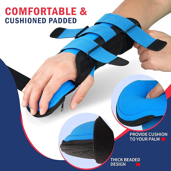 FEATOL Resting Hand Splint Stroke Hand Night Immobilizer with Removable Splints- Pain Relief For Carpel Tunnel, Stroke Recovery, Arthritis, Tendinitis-Functional Support Wrist Finger Brace-Left Large-For Men and Women