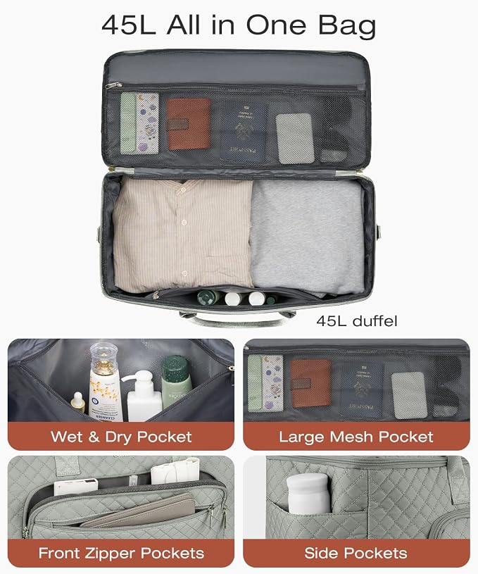 Travel Duffle Bag, Wide Open Large Weekender Bag for Women with Shoe Compartment, Carry on Overnight Bags with Toiletry Bag, Hospital Bag for Women Labor Delivery with Wet Pocket (Dark Green)